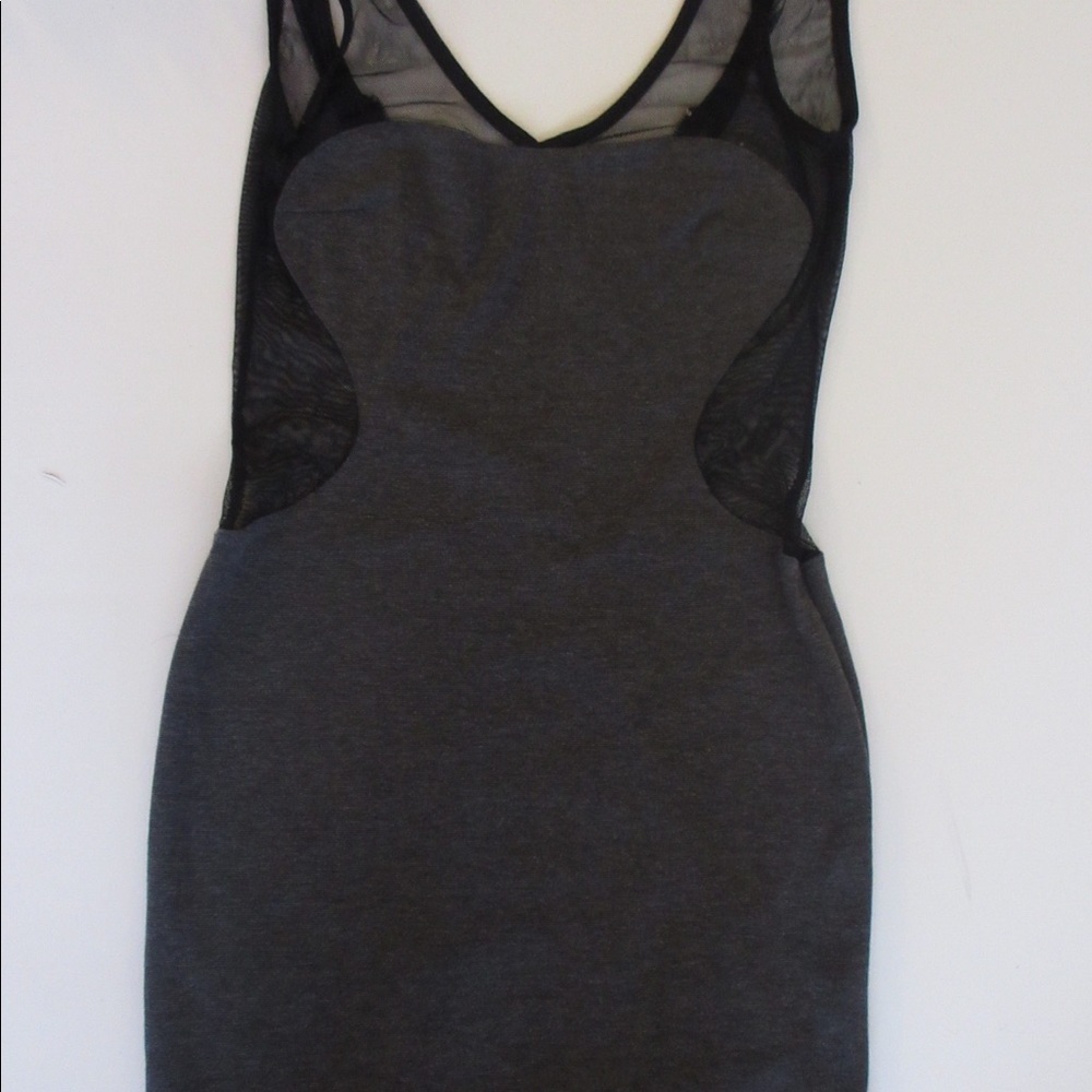 Foreign Exchange Grey Black Mesh Sheer Dress